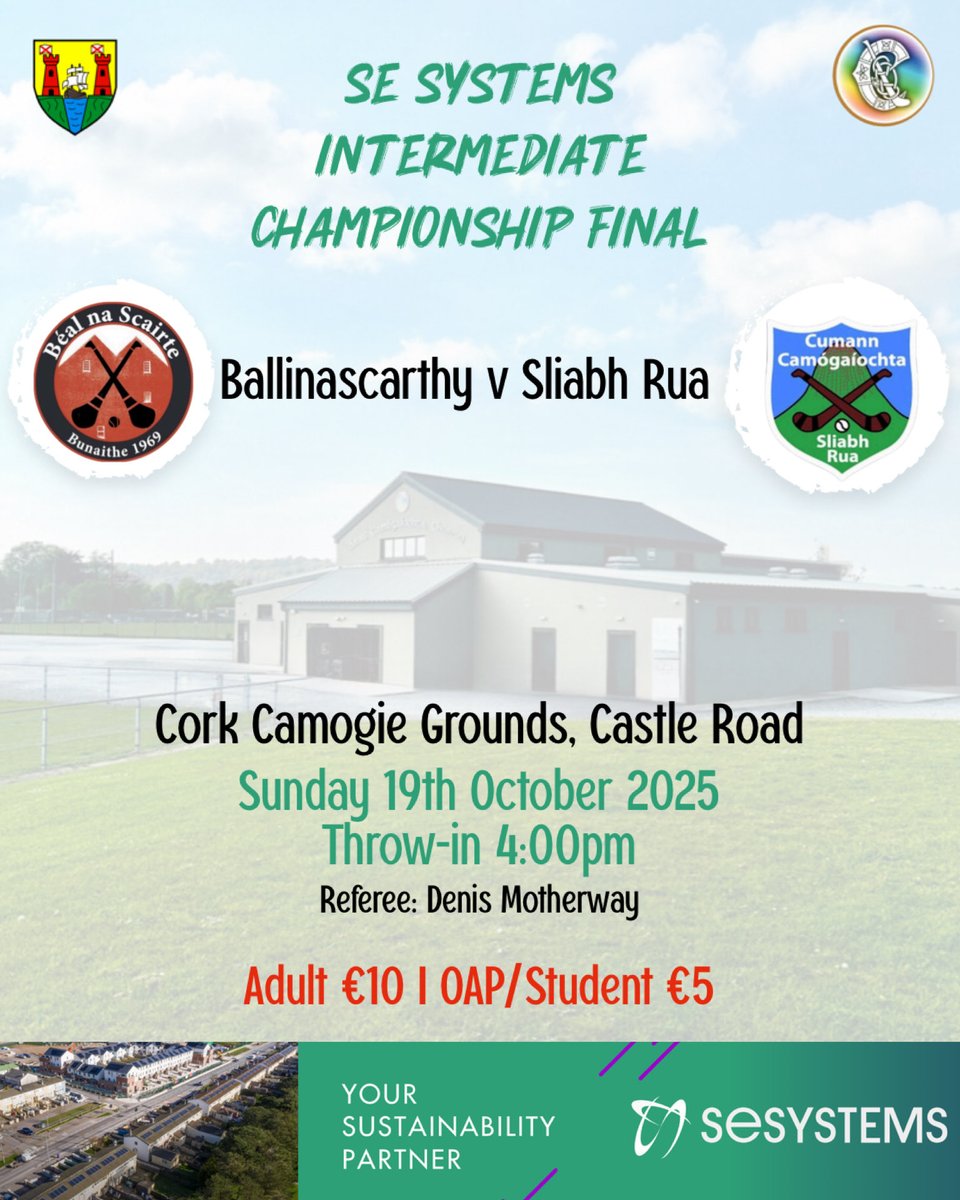 🏆 SE Systems Championship Finals Weekend 

An action-packed weekend of Camogie Finals awaits at MTU Arena and Castle Road 🏟️🔥

🎟️ Admission: Adult €10 | OAP/Student €5

#CorkCamogie #SESYSTEMS #CountyFinals #Camogie #RebelSpirit #SupportHerGame