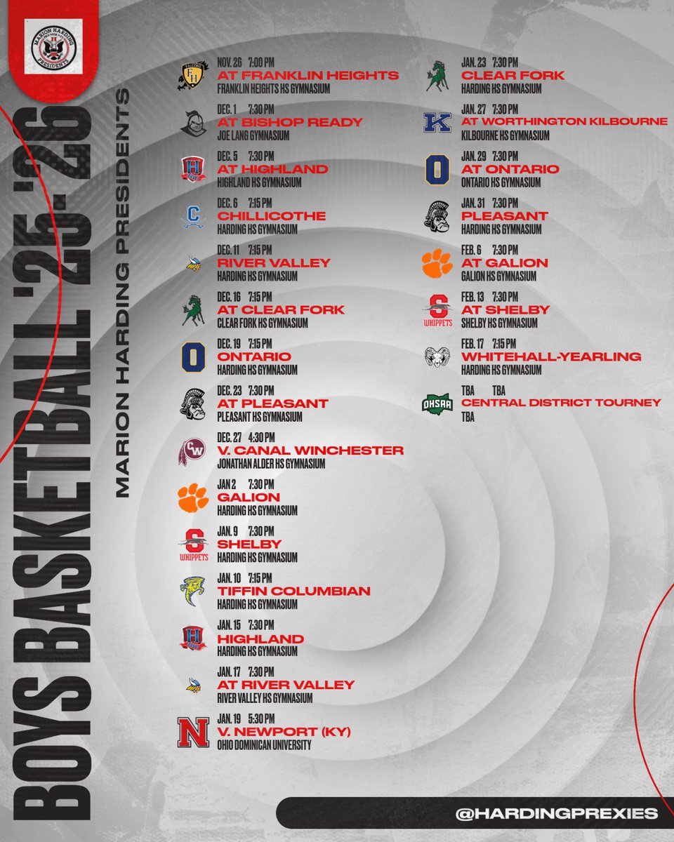 Winter Schedule Release #3
🏀Boys Basketball
Go Presidents!
<a href="/MCSPresidents/">Marion City Schools</a> 
<a href="/SuptMurphyMCS/">Brian Murphy</a>
<a href="/McMotorsport/">Rob McCurdy</a>