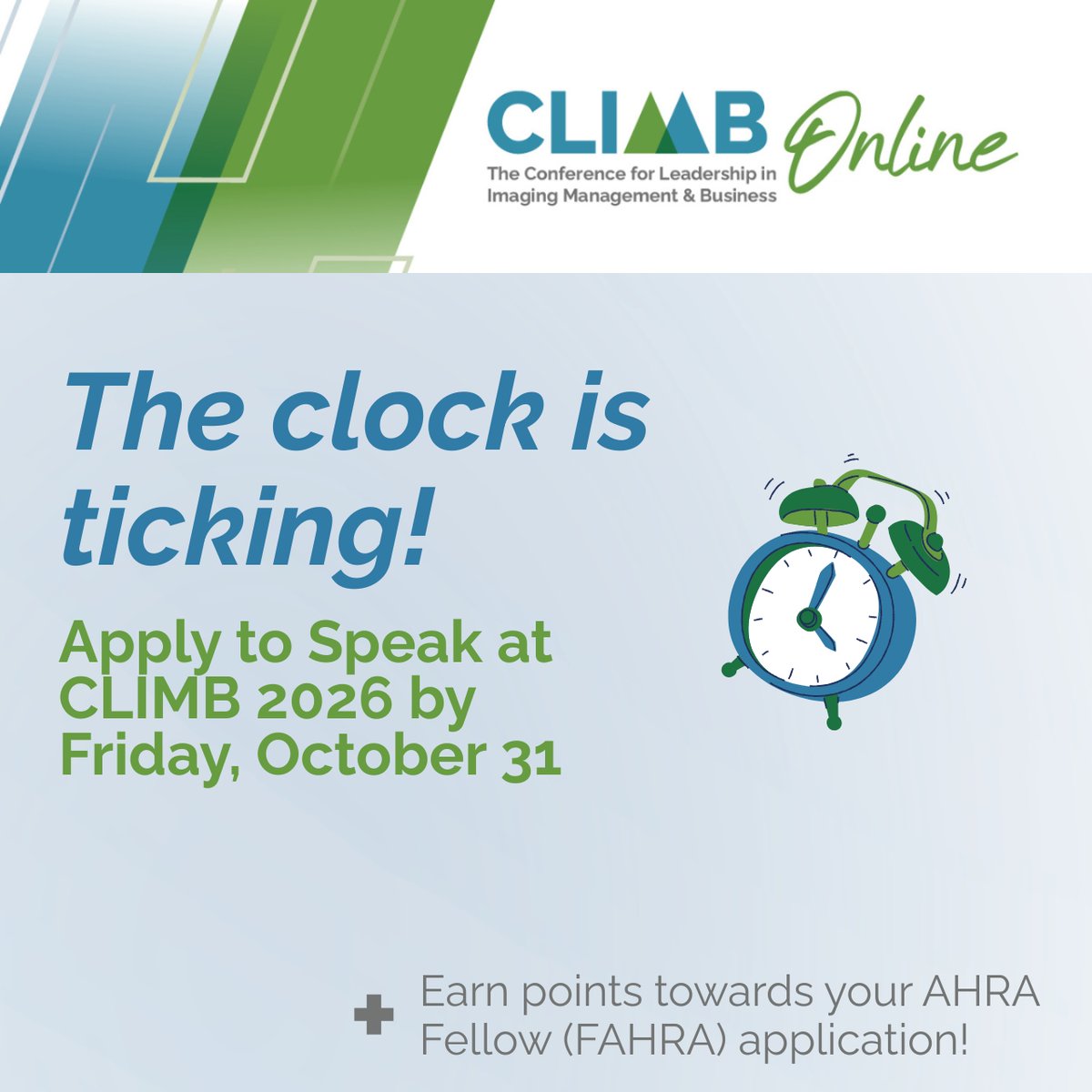 Lead, laugh, and collect Fellowship points! AHRA is seeking dynamic speakers for CLIMB 2026, March 19–20!

✨ Presenters earn up to 40 FAHRA points! 

Submit your proposal by Friday, October 31 → form.jotform.com/232925717857166

#AHRA #CLIMB2026 #ImagingLeadership