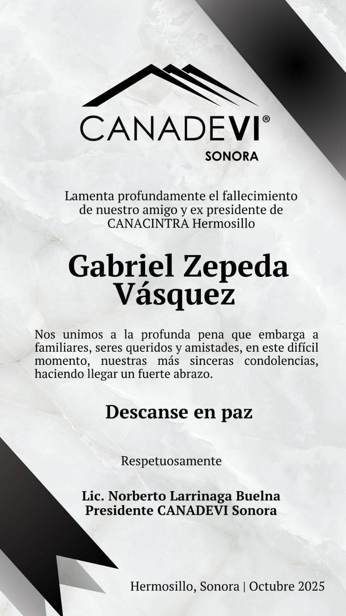 Lamentamos profundamente el fallecimiento de nuestro amigo y ex presidente de CANACINTRA Hermosillo.

Sentido pésame a todos sus familiares y amigos.