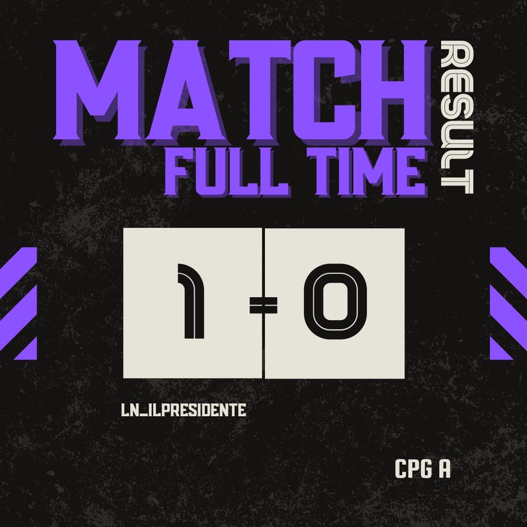 🔚 | 𝐅𝐔𝐋𝐋 𝐓𝐈𝐌𝐄

🏟️╏ <a href="/CPGItaly/">CPG Italy 🇮🇹</a> 
🆚️╏MD-Trix
®️╏1-0 ✅