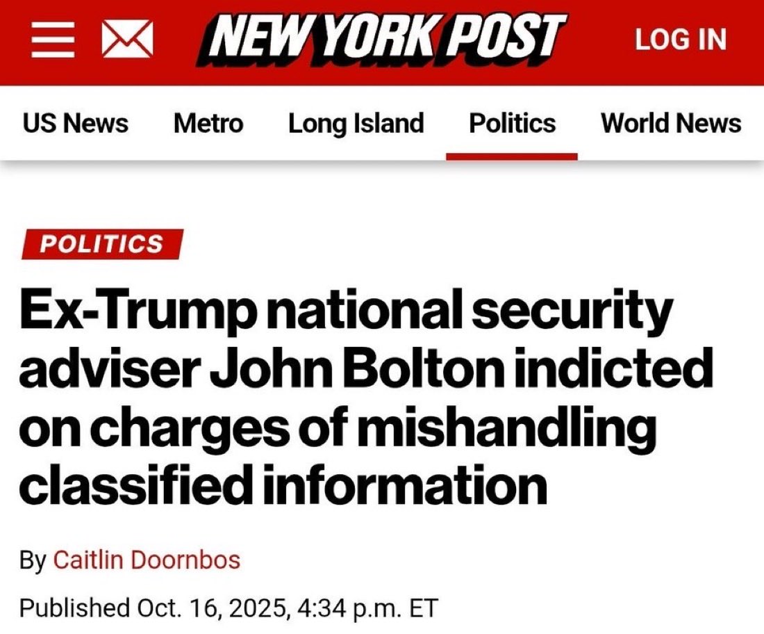 LibTearCreator1's tweet image. BREAKING:
Traitor and former National Security Advisor John Bolton has been INDICTED for “mishandling” classified documents.