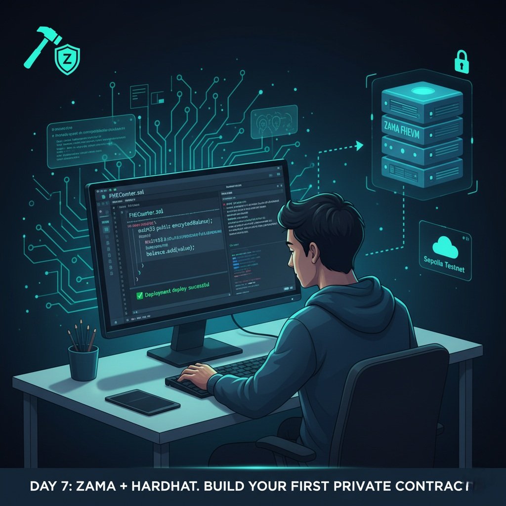 cryptoalchemy01's tweet photo. Rightly said by @Zun2025 

For developers, I will be providing a  quick guide to setting up your environment using the official @zama_fhe Hardhat template.

If you already know Hardhat, you’re already halfway there.

 Step 1: Clone the Hardhat Template

Zama provides a fully pre-configured project that has all FHE dependencies, Solidity extensions, and Hardhat tooling baked in — no manual setup required.

Repo: zama-ai/fhevm-hardhat-template

git clone https://t.co/UpxuBzvKB0
cd fhevm-hardhat-template
npm install

That’s your foundation. Everything you need to build confidential smart contracts is in place now.

 Step 2: Configure for the Real World

To deploy on a live testnet (like Ethereum Sepolia, where Zama’s FHEVM is active), add a few environment variables.

In a .env file:

MNEMONIC="your 12-word wallet seed"
API_KEY="your Infura or Alchemy key"

These credentials let Hardhat connect securely to Sepolia while the FHE plugin manages encryption/decryption behind the scenes.

 The flow feels just like normal Solidity dev except everything happens under full encryption.

Step 3: Test Locally First

The template ships with an example contract — FHECounter.sol — which performs encrypted addition.

Before spending any gas, test it locally:

npx hardhat node
npx hardhat test --network localhost

This spins up a local FHE-ready node and runs your test suite.
If all checks pass, your encrypted logic is working correctly in a private, local environment.

Step 4: Deploy Confidentially

Now the fun part — deploying your encrypted smart contract to Sepolia.

Zama’s FHEVM operates as a confidentiality layer over existing EVM networks.
When you deploy, your contract automatically connects to Zama’s FHE coprocessors.

npx hardhat deploy --network sepolia

Once deployed, your contract’s state (like the euint counter) remains fully private.
Only the authorized party can view or decrypt the plaintext value even during computation.

That’s end-to-end privacy on-chain.

And You’re Done

In just four steps, you’ve launched a confidential smart contract where data remains encrypted from storage to execution.
No special setup. No obscure tooling.
Just Hardhat, Zama, and modern cryptography at work

​If you want a deeper look at the tech under the hood, check out the video guide on the core compiler https://t.co/aXU8NHTAQX

The video provides a developer tutorial on how to get started with the Concrete FHE compiler.

#ZamaCreatorProgram 

@Coderkkk @gl0rious_e @wannabemorris @Leumas_Agba @VigorWeb3