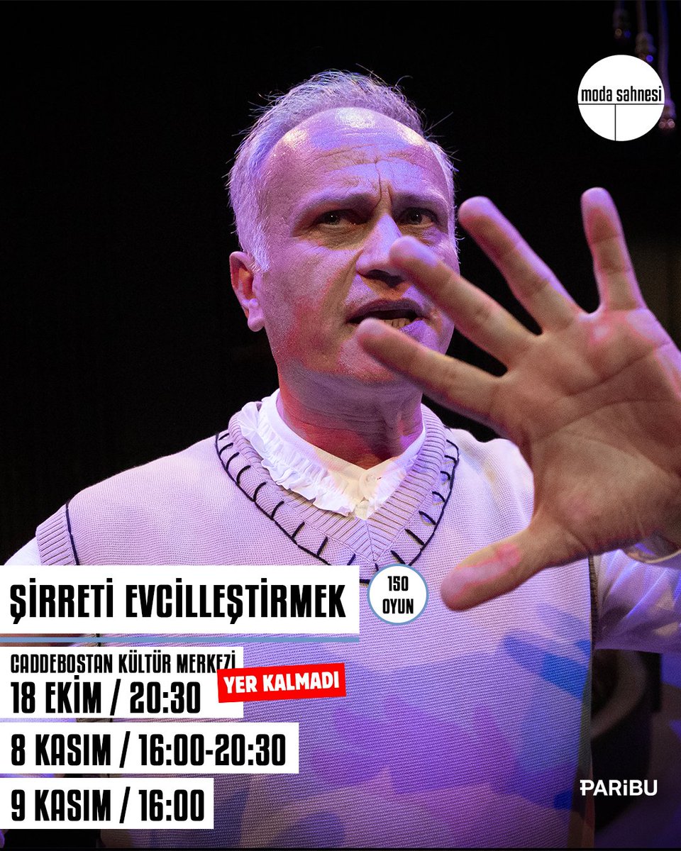 moda sahnesi (@modasahnesi) on Twitter photo Şirreti Evcilleştirmek
8 Kasım 16.00 - 20.30
9 Kasım 16.00
Caddebostan Kültür Merkezi
18 Ekim, 20.30
Bilet almak için biletinial.com/tr-tr/tiyatro/…
<a href="/k_aydogan/">kemal aydoğan</a> <a href="/tmracar/">Timur Acar</a> <a href="/MelisBirkan/">Melis Birkan</a> <a href="/ulucesen/">ulucesen</a> <a href="/cglryalcinkaya/">mavravar</a> <a href="/elifgizemaykull/">elif gizem aykul</a> <a href="/abkartal/">Ali Büyükkartal</a> <a href="/grsugr/">gürsu gür</a> <a href="/CenkDostVerdi/">Cenk Dost VERDİ</a> <a href="/SedatKucukay/">Sedat Küçükay</a> Şirreti Evcilleştirmek
8 Kasım 16.00 - 20.30
9 Kasım 16.00
Caddebostan Kültür Merkezi
18 Ekim, 20.30
Bilet almak için biletinial.com/tr-tr/tiyatro/…
<a href="/k_aydogan/">kemal aydoğan</a> <a href="/tmracar/">Timur Acar</a> <a href="/MelisBirkan/">Melis Birkan</a> <a href="/ulucesen/">ulucesen</a> <a href="/cglryalcinkaya/">mavravar</a> <a href="/elifgizemaykull/">elif gizem aykul</a> <a href="/abkartal/">Ali Büyükkartal</a> <a href="/grsugr/">gürsu gür</a> <a href="/CenkDostVerdi/">Cenk Dost VERDİ</a> <a href="/SedatKucukay/">Sedat Küçükay</a>