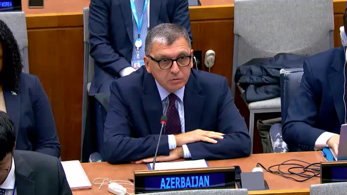 AzmissionUN's tweet photo. Amb. Tofig F. Musayev, Permanent Representative of the Republic of Azerbaijan to the @UN, delivered a statement at the General Debate of the First Committee of the General Assembly, emphasizing Azerbaijan’s commitment and strict adherence to its obligations concerning arms control, non-proliferation and disarmament, as well as informing about the serious threat posed by landmines and other explosives and stressing, in this regard, the necessity of enhanced accountability, stronger solidarity and adequate international assistance to bolster national humanitarian demining capabilities and efforts.