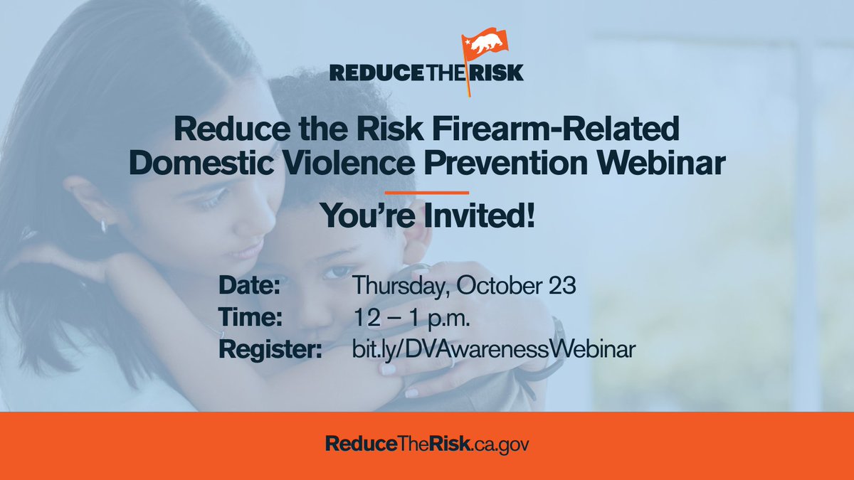 Cal_OES's tweet photo. Firearms are the leading weapon in domestic violence homicides. In California, DV calls involving guns rose 80% from 2019–2021.

Join us Oct 23, 12–1 p.m., for a free webinar on how CA’s protection orders help prevent firearm-related 🔗https://t.co/s8DPpUfkWN https://t.co/5u08QScnUN