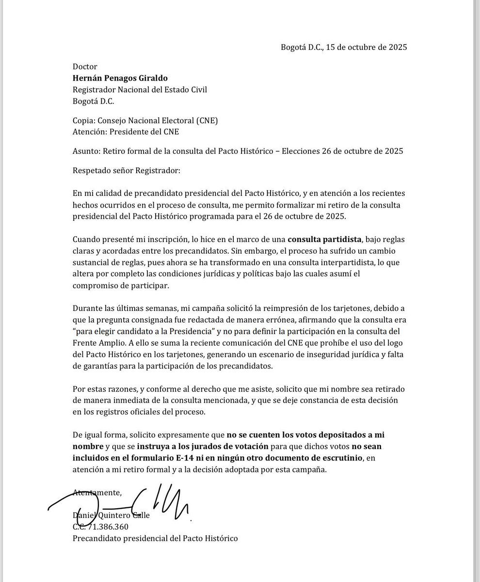 ricarospina's tweet image. Si nunca dio autorización para inscribirse a la consulta, entonces ¿a qué renunció ayer como consta en esta carta?