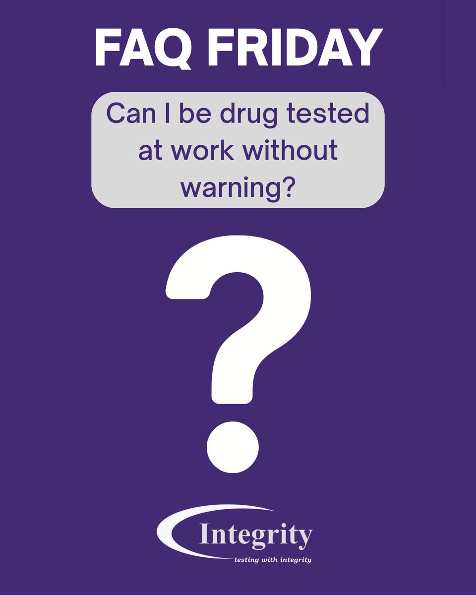 IntegSampling's tweet image. 💬 Friday FAQ: Can I be drug tested at work without warning?
Short answer: Yes — in many industries.
✅ Myth busted.
That’s your #FridayFAQ — got a question for us to answer next week? Drop it below 👇