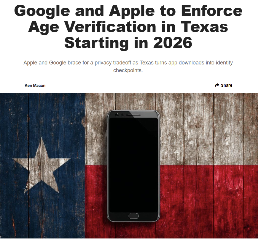 🧵It was NEVER about PORN or the KIDS🙃

&gt;TX SB2420: app marketplaces and devs will be required to implement strict age assurance mechanisms 

&gt;mandatory age checks &amp; specific restrictions on minor users

&gt;Devs are expected to make structural changes to app s &amp; handle user data