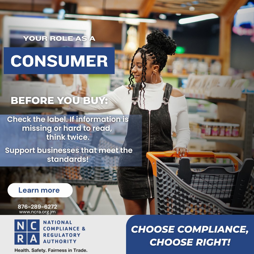 ncrajamaica's tweet photo. Before you buy, check the label ✅

If the info is missing or hard to read, think twice.

Smart consumers choose safe and compliant products.

#ChooseCompliance #NCRA #ConsumerProtection #LabelCheck #Jamaica https://t.co/YvFhwzcT7M