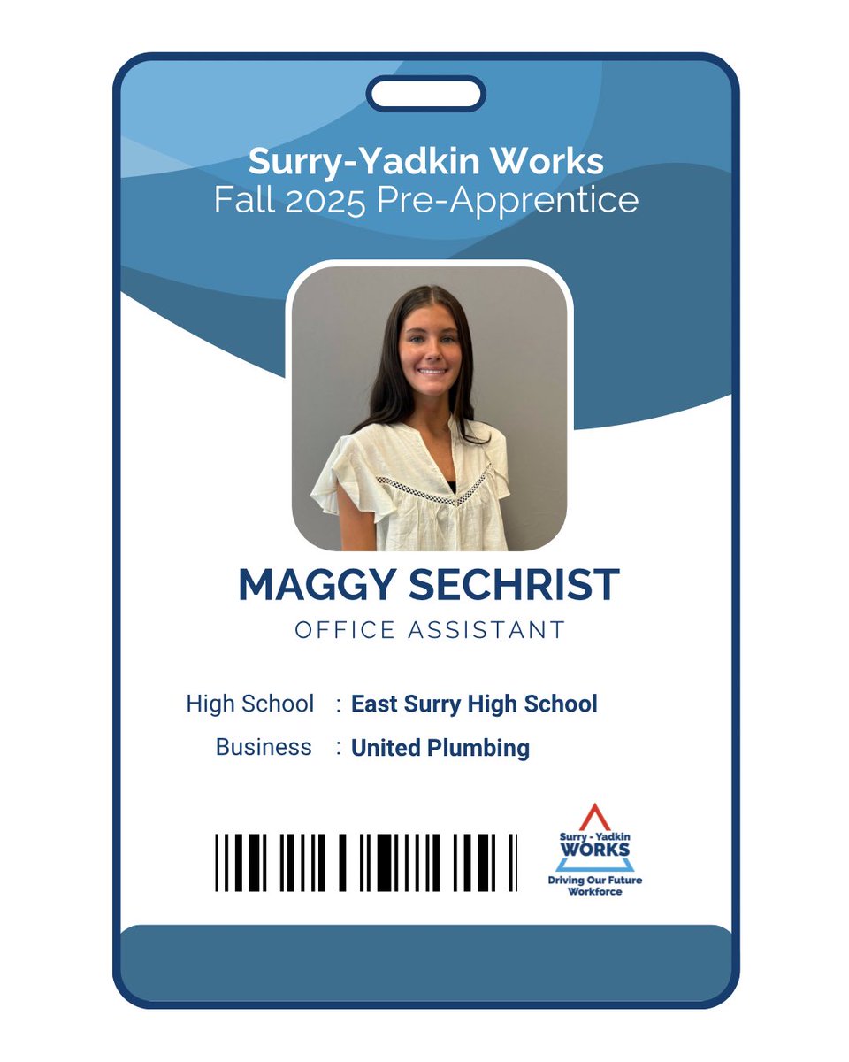 Meet our Fall 2025 United Plumbing Pre-Apprentice! 

Maggy Sechrist is an <a href="/eastsurryhs/">East Surry HS</a> senior and an Office Assistant Pre-Apprentice
#SurryYadkinWorks #CTEforNC