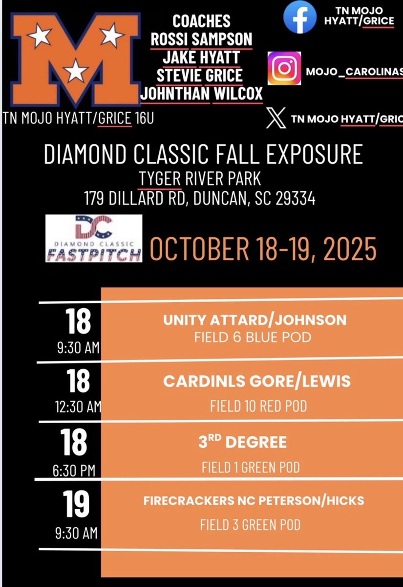 So excited to get on the field with my new team and an amazing group of girls!! Can’t wait for this weekend!! 💙🧡
#Mojomindset <a href="/MOJO_SampWilcox/">TN MOJO - Sampson/Wilcox 16U</a> <a href="/Mojo_Carolinas/">TN Mojo Hyatt/Grice</a> <a href="/CofCSoftball/">Charleston Softball</a> <a href="/clemsonsoftball/">Clemson Softball 🥎</a> <a href="/UpstateSoftball/">USC Upstate Softball</a> <a href="/uscunion/">USC Union</a> <a href="/WoffordSoftball/">Wofford Softball</a> <a href="/Winthropsoftbal/">Winthrop Softball</a> <a href="/ErskineSoftball/">Erskine Softball</a>
