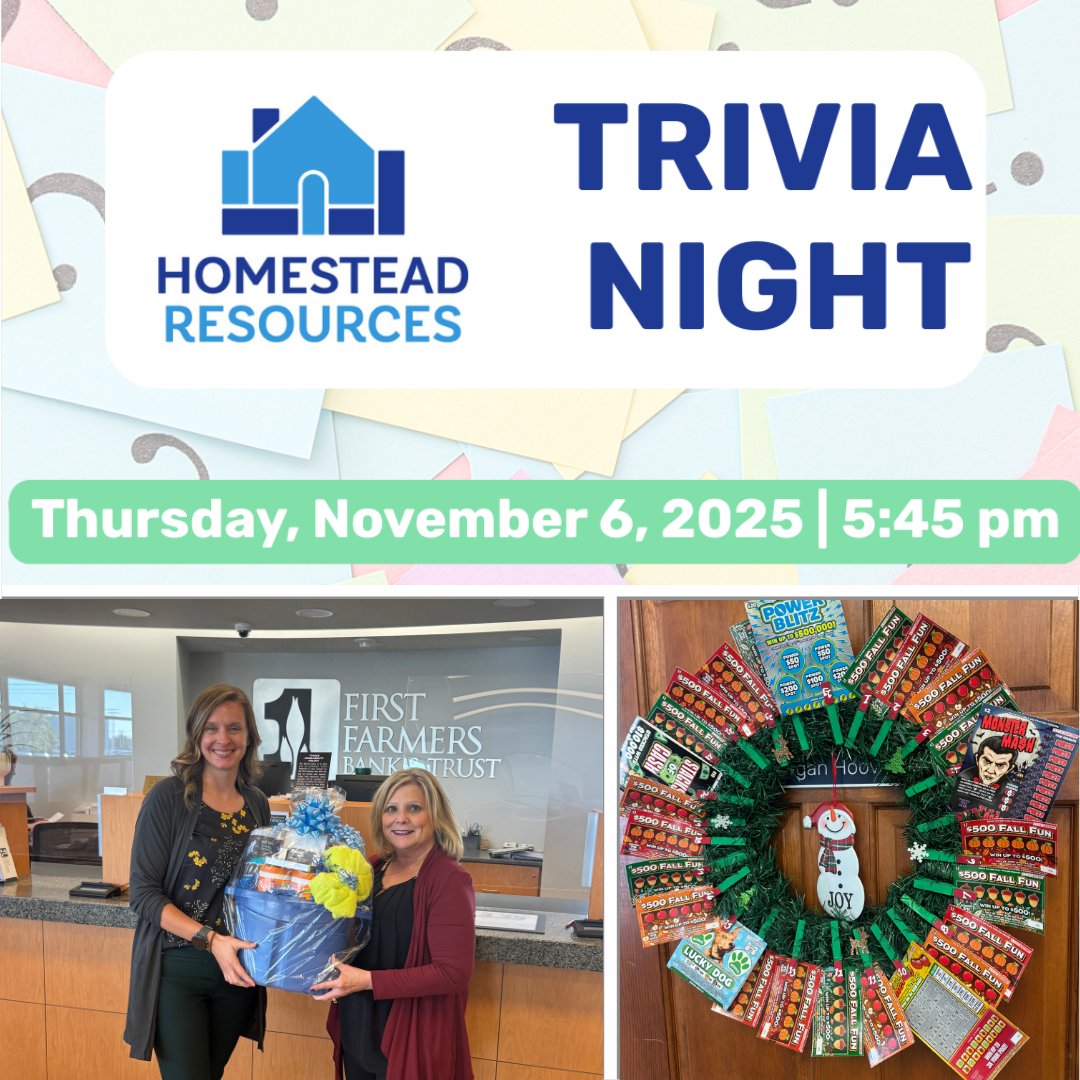 Trivia Night auction items are rolling in for our Nov 6 event! Thanks to <a href="/FirstFarmersBnk/">First Farmers-FFMR</a> for curating a basket. Join us for dinner, drinks, trivia, and a good time to support housing stability across our region! 

Register here: secure.qgiv.com/for/homesteadr…