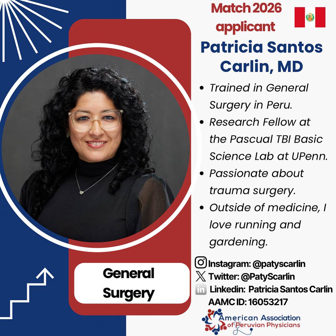 📣Meet our #Match2026 applicants! 

We are proud to introduce Dr. Patricia Santos, a Peruvian IMG applying to General Surgery. 

A proud member of our AAPP community and she has also been supporting us a lot with the AAPP social media. wishing the best in this exciting journey.