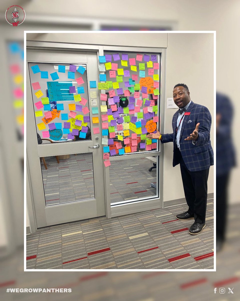 NCHS_panthers's tweet photo. Happy Bossโs Day Mr. Rent! ๐๐ To celebrate National Principals Month, students and staff made a โnote-worthyโ display of sticky notes full of thank-yous covering his office door! โค๏ธ๐ Weโre stuck on how much we appreciate him ๐๐ฏ๐พ #MSDWT #NCHS #WHYWT #WEGROWPANTHERS https://t.co/7FmoRgBZ6A