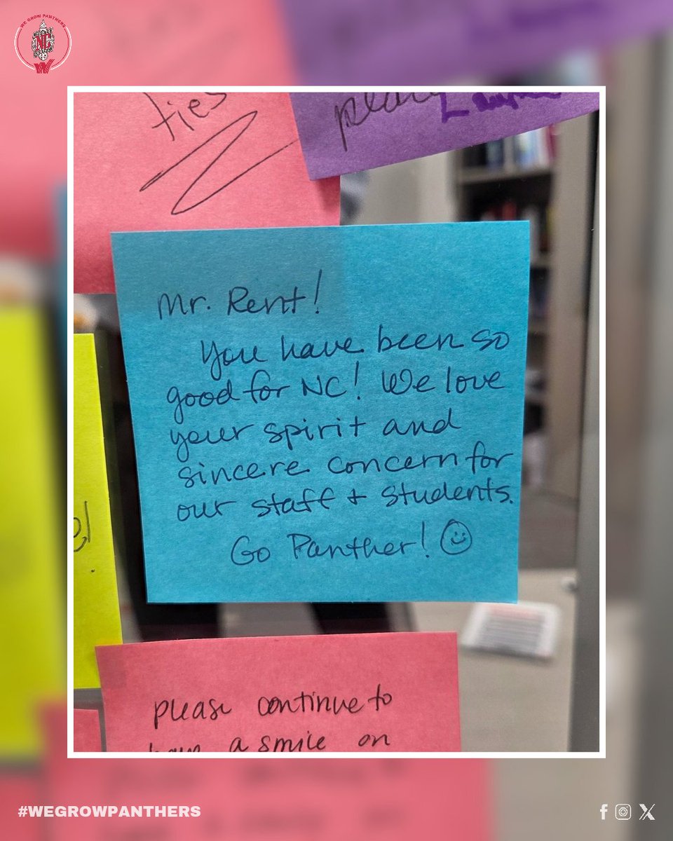 NCHS_panthers's tweet photo. Happy Bossโs Day Mr. Rent! ๐๐ To celebrate National Principals Month, students and staff made a โnote-worthyโ display of sticky notes full of thank-yous covering his office door! โค๏ธ๐ Weโre stuck on how much we appreciate him ๐๐ฏ๐พ #MSDWT #NCHS #WHYWT #WEGROWPANTHERS https://t.co/7FmoRgBZ6A