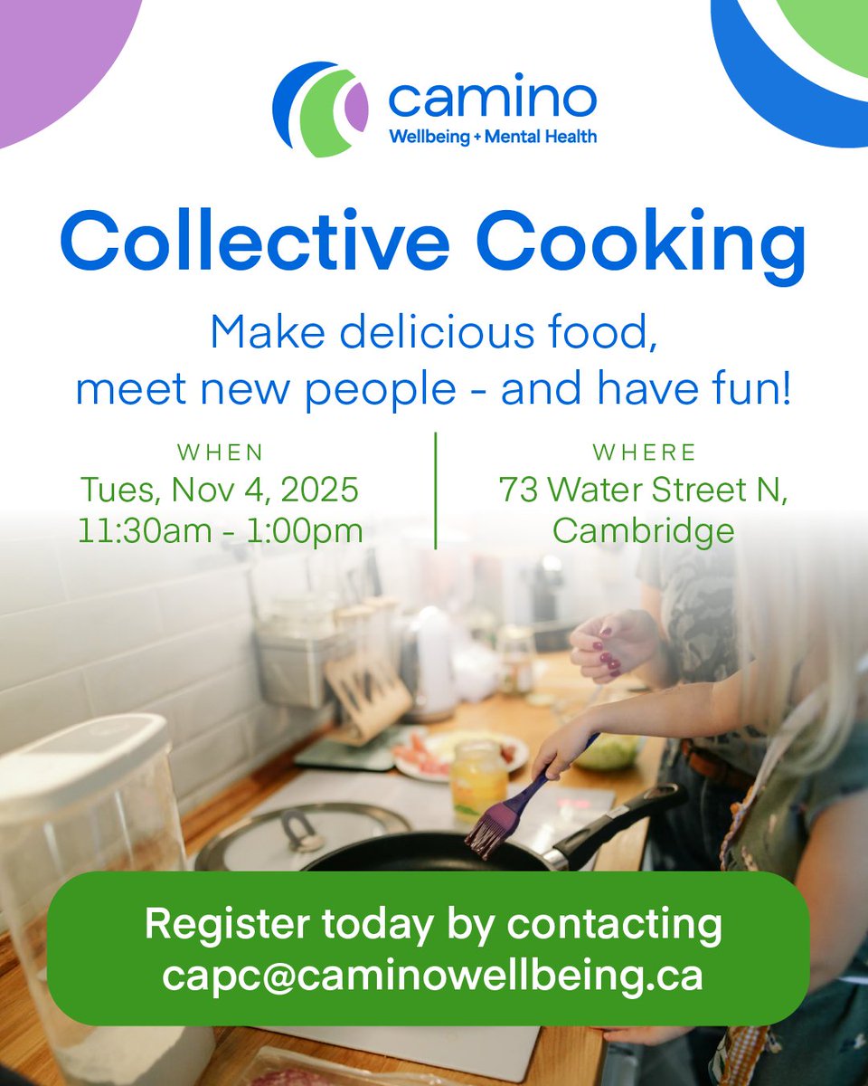 Join us for a fun, hands-on cooking event where you’ll prepare delicious dishes, meet new people, and connect with your community.

💛 Childminding and interpretation available - just let us know when you sign up!
👉 RSVP now: capc@caminowellbeing.ca