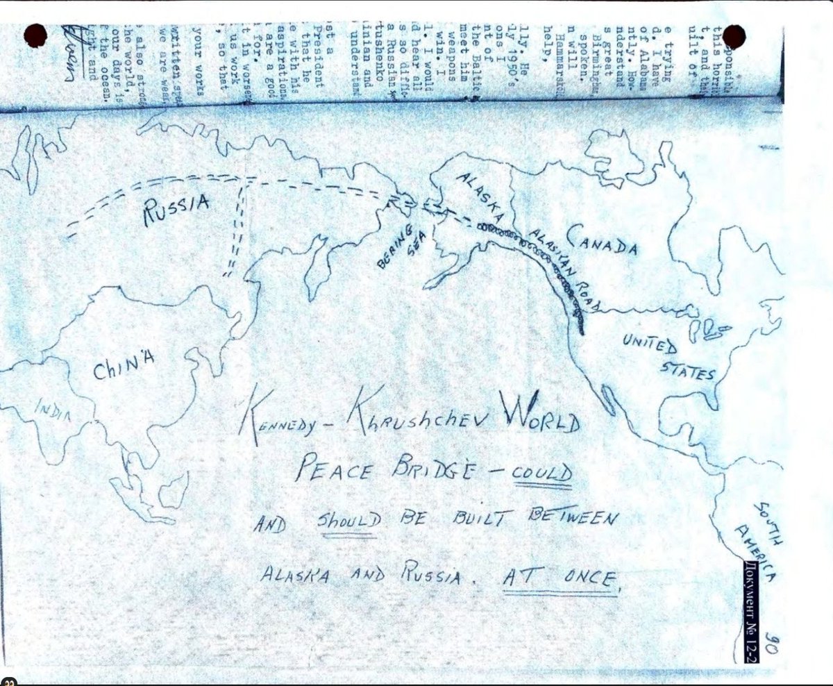 MarioNawfal's tweet image. 🚨🇺🇸🇷🇺 SOVIET-ERA JFK DOCS REVEAL “WORLD PEACE BRIDGE” PLAN
Newly released Soviet documents shared by Rep. Luna show that JFK once proposed a bridge linking Alaska and Russia.
It was to be called the “Kennedy–Khrushchev World Peace Bridge,” named after JFK and then–Soviet…