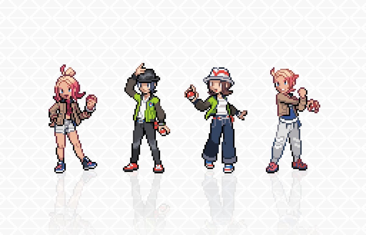 melpoli_98's tweet image. Pokemon Legends ZA protagonists and rivals as Gen V sprites! I just made some small edits.
#pixelart #ドット絵