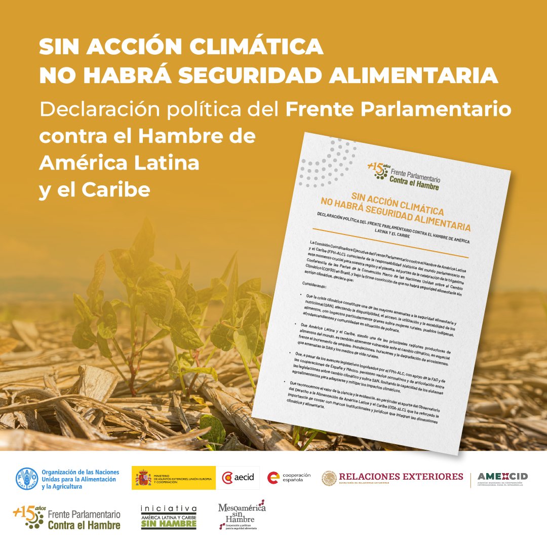 ALCsinhambre's tweet photo. 🌎Los parlamentos también pueden cambiar el rumbo del planeta

En el #DíaMundialdelaAlimentación, los Frentes Parlamentarios contra el Hambre de América Latina y el Caribe llaman a fortalecer las leyes que garanticen la seguridad alimentaria y acción climática rumbo a la #COP30 https://t.co/d6Mm58QwfC