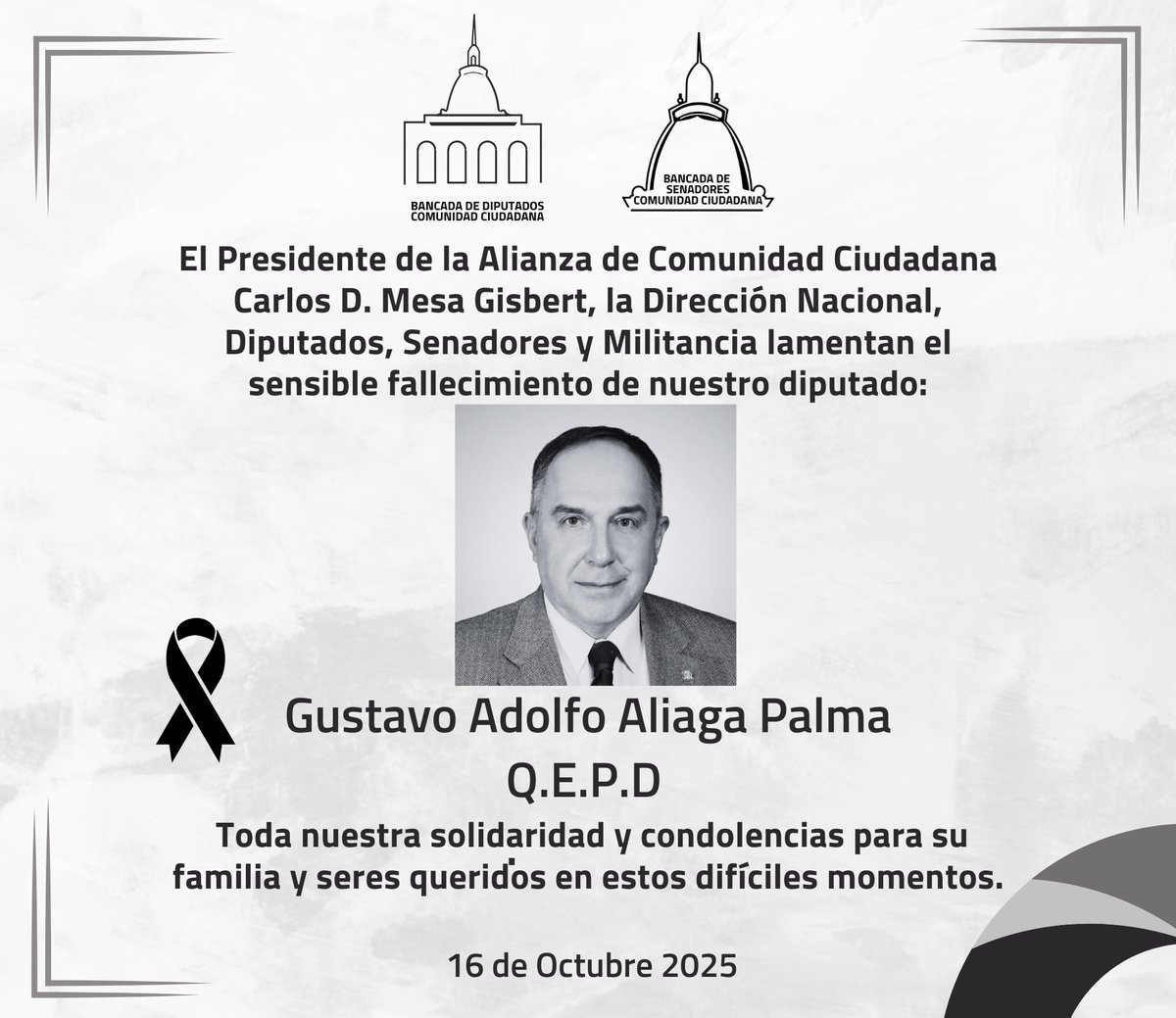 Lamentamos profundamente el fallecimiento de nuestro colega y entrañable amigo Gustavo Aliaga Palma. Toda nuestra solidaridad y apoyo a su familia y seres queridos en estos difíciles momentos. Q.E.P.D.