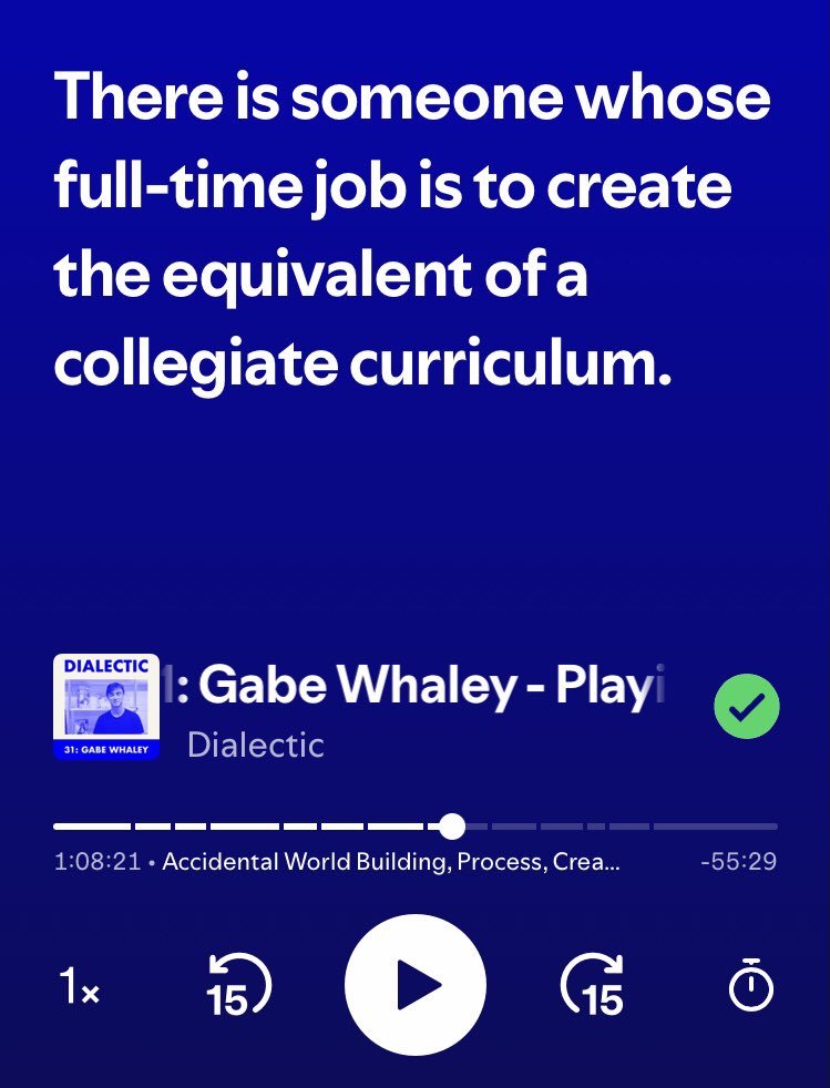 TIL that MSCHF has someone whose entire job is to curate a “curriculum” for the rest of the team to support their creative process and help them generate ideas

h/t <a href="/jacksondahl/">Jackson Dahl</a> on this ep with Gabe Whaley