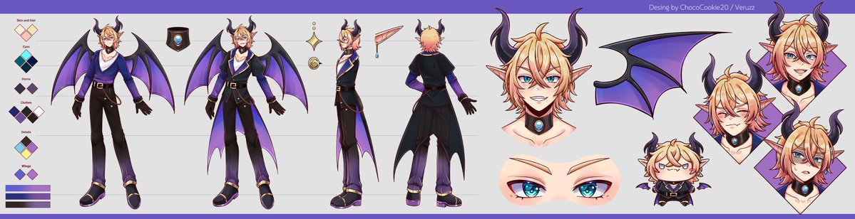 Greetings spritelings~ I am Sora Rhedyn, your Elven Demon Lord. I wish to enchant you with my songs (and share my art with you!) I am so glad the fates have allowed our paths to cross 💜

Lovely new reference sheet by the talented <a href="/Veruzz_0/">Veruzz ✨</a>! Thank you for making me so handsome