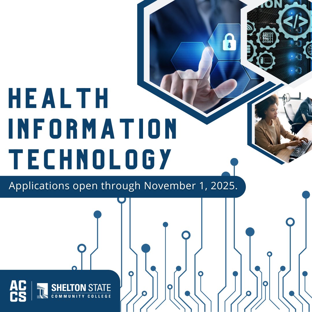 My Shelton State (@sheltonstate) on Twitter photo Shelton State's Health Information Technology program is accepting applications through November 1. 👩💻Jumpstart your career! Apply today: ow.ly/Ggfo50XcG8A Shelton State's Health Information Technology program is accepting applications through November 1. 👩💻Jumpstart your career! Apply today: ow.ly/Ggfo50XcG8A