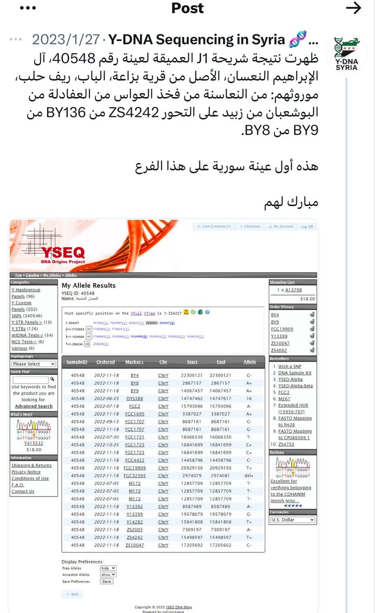 zs4227's tweet photo. نبارك ظهور التحور #A35787 في مشجر #YFULL كفرع رابع أسفل التحور #ZS4227 لكل من العينات التالية 
* الملاح الب��وش
*النعسان العفادلة
*الحسني من حديثة الأنبار 
و بذلك نشكر جهود الأخوه
@Dahash321 
@DNASyria https://t.co/pJVZyyNZ68