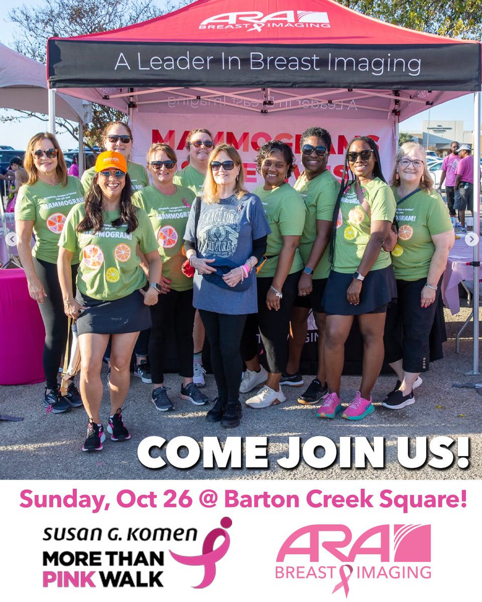 🎀 Walk with us to end breast cancer! 🎀

Join ARA at the Komen More Than Pink Walk on Oct. 26 at Barton Creek Square.

Walk for survivors, fighters &amp; loved ones we carry in our hearts. 💗

Details: secure.info-komen.org/site/SPageNavi…