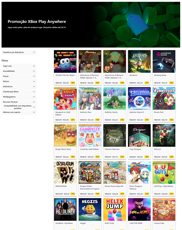 🎮 Oferta Xbox Play Anywhere!

Diversos jogos de Xbox estão em promoção a partir de por R$ 3!

👉 Dá uma olhada na lista completa: xbox.com/pt-BR/games/br…

Vale super a pena — muitos desses jogos rendem 1000G, ótimo para quem gosta de uns pontinhos na gamertag! 💥