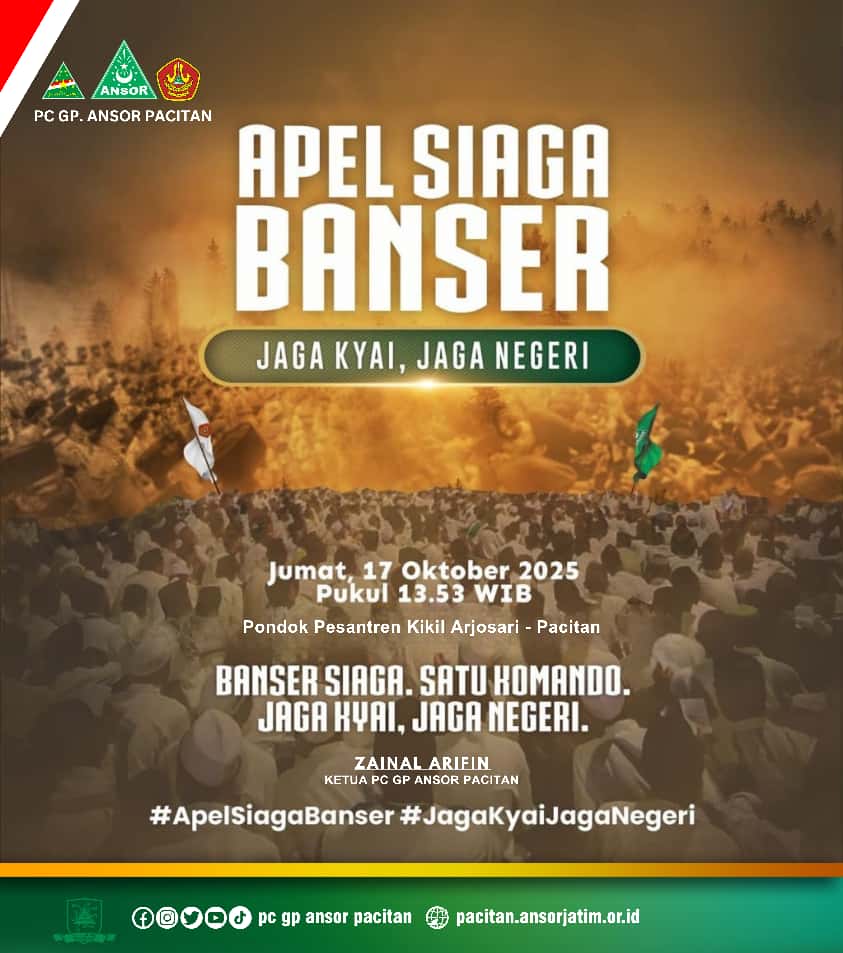 AnsorPacitan's tweet photo. Apel Siaga Banser 
"Jaga Kiai Jaga Negeri"

Pimpinan Cabang Gerakan Pemuda Ansor - Satuan Koordinasi Cabang Barisan Ansor Serbaguna Pacitan 

Ponpes Al Fattah, Kikil, Jum’at 17 Oktober 2025

#AnsorPacitanBangkit 
#ApelSiagaBanser
#JagaKyaiJagaNegeri https://t.co/sAzfgcBgb3