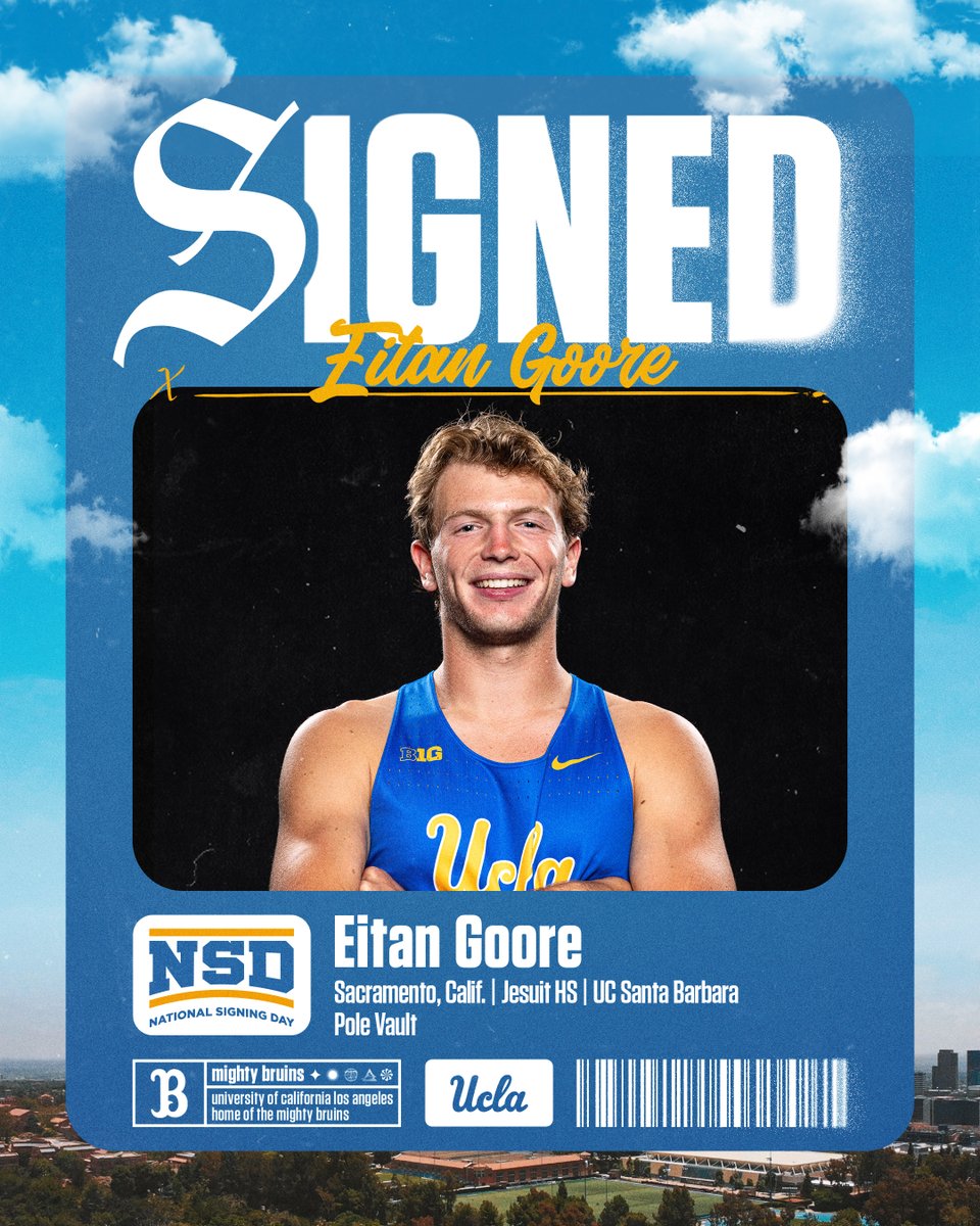 UCLA Track & Field (@uclatrack_field) on Twitter photo Eitan Goore, the reigning Big West Champion in the pole vault, is headed to UCLA as a grad transfer after a standout four-year career at UC Santa Barbara. 
Welcome to Westwood, Eitan!
#GoBruins Eitan Goore, the reigning Big West Champion in the pole vault, is headed to UCLA as a grad transfer after a standout four-year career at UC Santa Barbara. 
Welcome to Westwood, Eitan!
#GoBruins