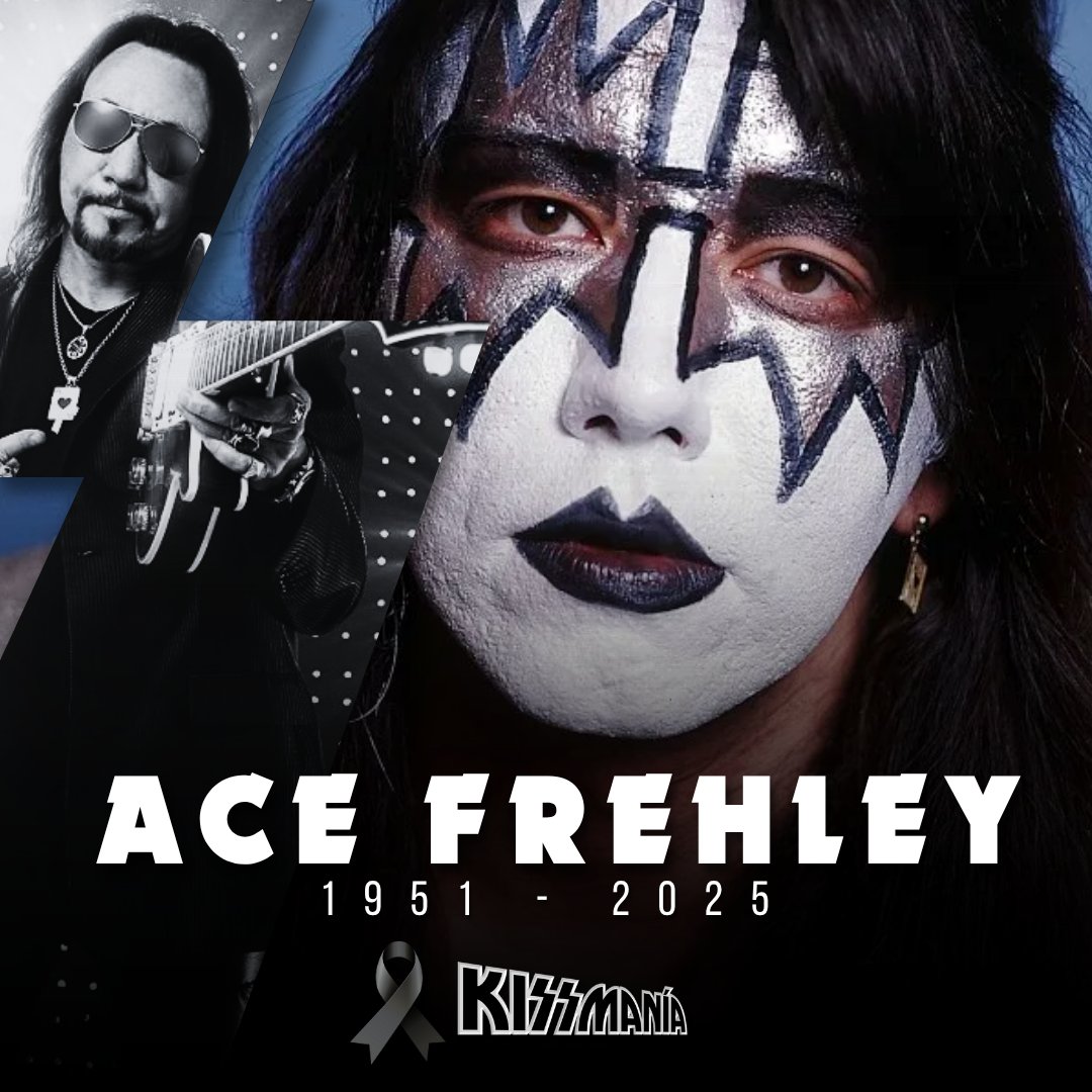 kissmaniamex's tweet photo. Con profundo pesar informamos el fallecimiento de Ace Frehley, legendario guitarrista y miembro fundador de KISS. Nuestras más sinceras condolencias a su familia, amigos y a todos los fans que hoy lamentan esta irreparable pérdida.

🕊️ Descansa en paz, Spaceman. 🎸 https://t.co/ZHcXSuPWeG