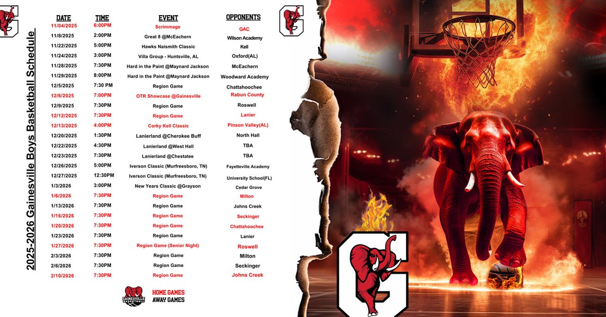 RedElephant_MBB's tweet image. 🚨25-26 Schedule Drop 🚨 Elite 8 @ Wheeler | Hawks Naismith @ HIES | VII Group | Hard in the Paint | Host OTR Showcase | Host Corky Kell + Dave Hunter 🏀 Classic | Lanierland | Iverson Classic | Grayson New Years Classic | 12 region gms | 8 home gms | Buckle Up &  GO BIG RED 🔴🐘