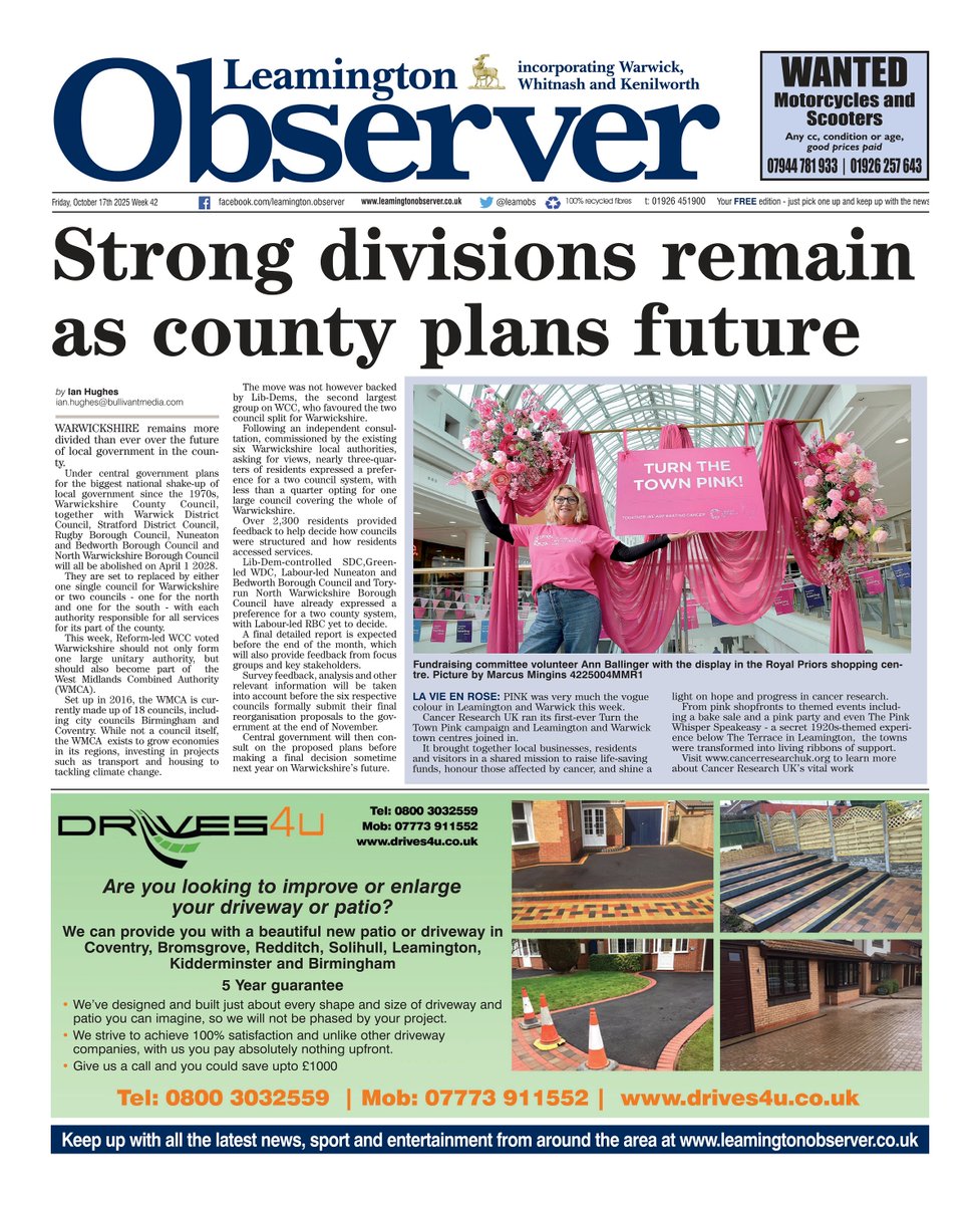 AndyGibsonTV's tweet photo. "STRONG DIVISIONS REMAIN AS COUNTY PLANS FUTURE"
@ILHughes_  / @PhilippaMingins for @LeamObs 
Full Story: https://t.co/nVIF9RCZin

#Warwickshire remains more divided than ever over the future of #LocalGovernment.

#LeamingtonObserver
#TomorrowsPapersToday
#IBPAPERS https://t.co/WFekFrgn1z