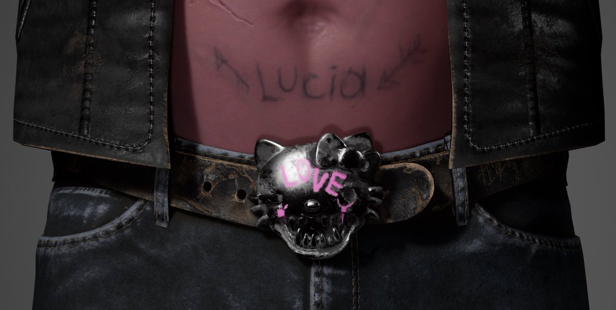 roukits's tweet image. Yeah… Bebop got his lover’s name inked right above the “LOVE” buckle.
Nothing says commitment like a half-faded tattoo and a killer Hello Kitty skull
#3D #MetaHuman #UnrealEngine5 #SubstancePainter #GameArt
