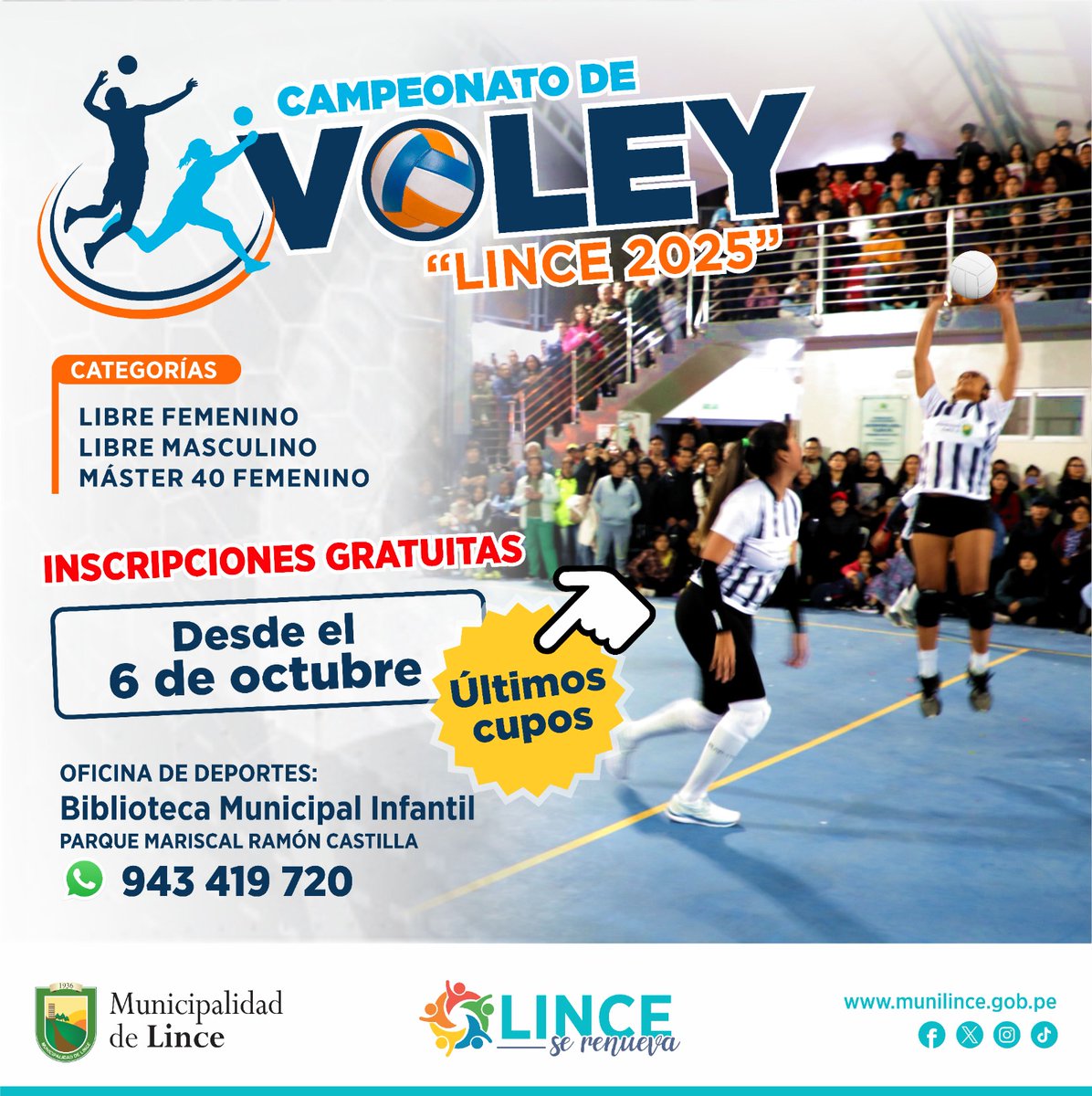 La <a href="/Muni_Lince/">Municipalidad de Lince</a> invita a todos los vecinos y vecinas a participar en esta gran fiesta deportiva que promueve la integración y el bienestar a través del deporte. 💪

🔗 Bases del torneo: acortar.link/W4qdG4
📋:Ficha de Inscripción: acortar.link/1HAZMt
