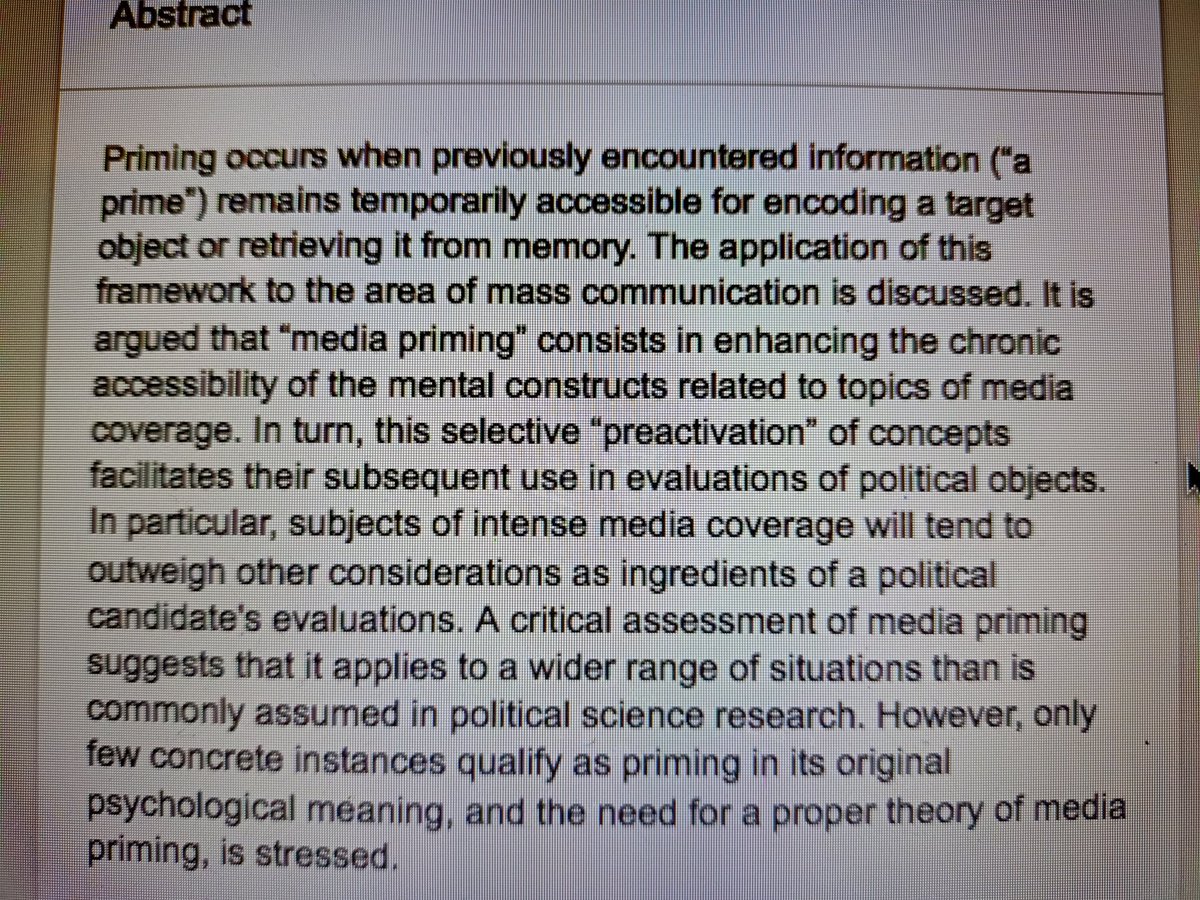classical_logic's tweet image. Priming theory. e.g. media priming below.
A little like grooming theory, don't you think? With a shorter implied window for abuse.
Derren Brown demonstrates priming in his method. I didn't know it is being called that, though :)
@DerrenBrown
doing.org/10.1002/978111…