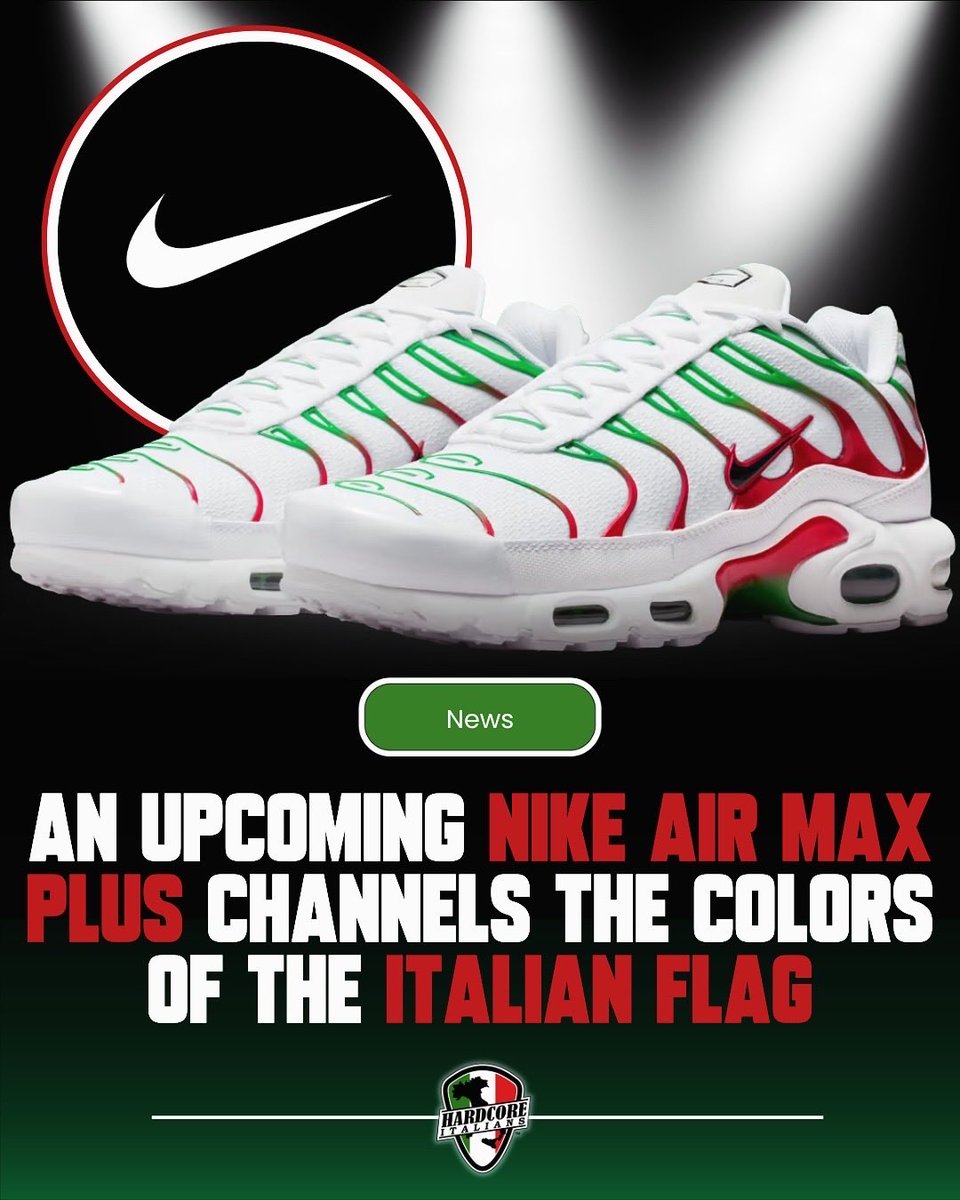Nike is set to release the Air Max Plus Italy for Holiday 2025. Inspired by Italy’s national colors, it features a clean white mesh base with red and green gradient overlays, black mini Swooshes, and classic Tuned Air cushioning for a mix of style and heritage. 🇮🇹🔥