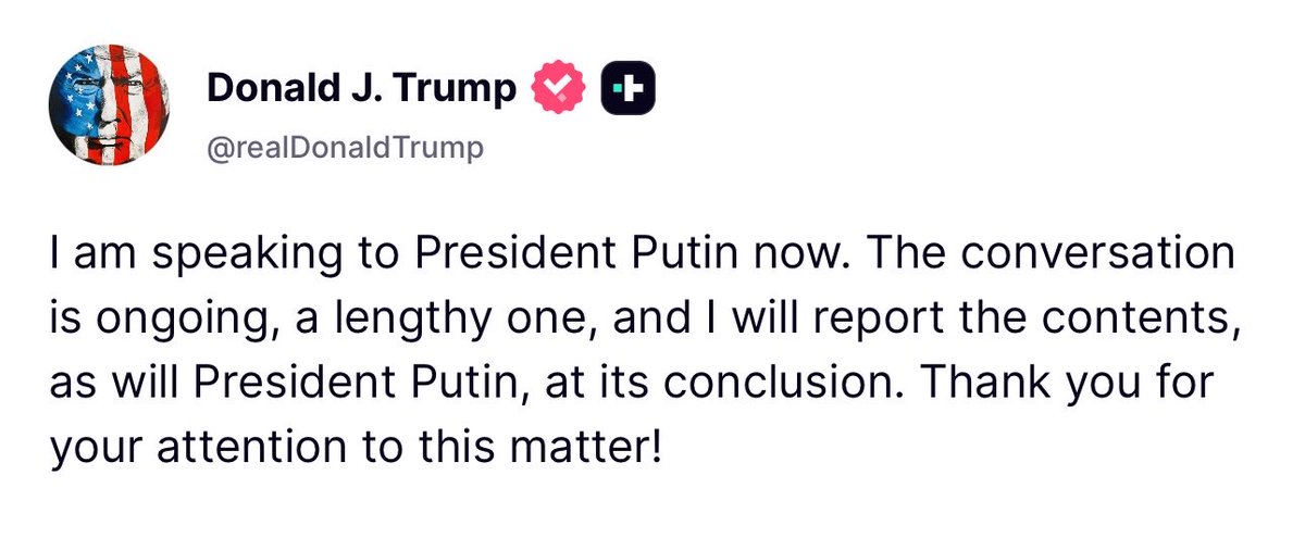 BREAKING: President Trump is on the phone RIGHT NOW with Vladimir Putin!

PRAY FOR PEACE!!