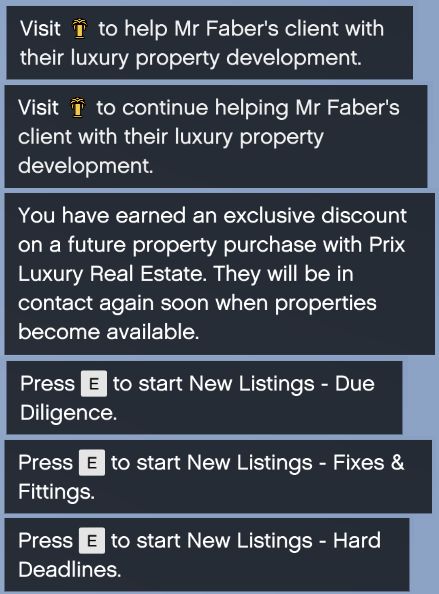 Quick rundown of the upcoming Mansions:
- 3 teaser missions coming sometime soon.
- Completing the missions will unlock a discount.
- In world teasers in the form of 2 construction sites.
- Valentina, a character in the intro cutscene mentioning real estate is probably involved.