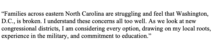 Reuben Jones (@reubenjones1) on Twitter photo NEW:
"I am considering every option"
<a href="/RepDonDavis/">Congressman Don Davis</a> issues his first statement to me since the release of the proposed congressional map that would redraw his district giving Republicans a major advantage.
#NC01 #ncpol NEW:
"I am considering every option"
<a href="/RepDonDavis/">Congressman Don Davis</a> issues his first statement to me since the release of the proposed congressional map that would redraw his district giving Republicans a major advantage.
#NC01 #ncpol