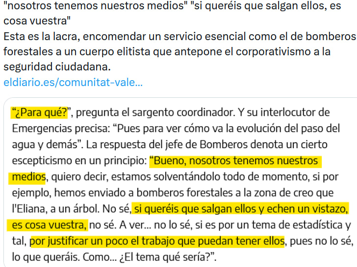¿PARA QUÉ UN BOMBERO FORESTAL?  ... 

PARA SALVAR VIDAS.  

Gestión DIRECTA GENERALITAT VALENCIANA de sus BOMBEROS FORESTALES.  

#DANA #MazonDimisión #BBFF #bbffGVAsinencomiendadip