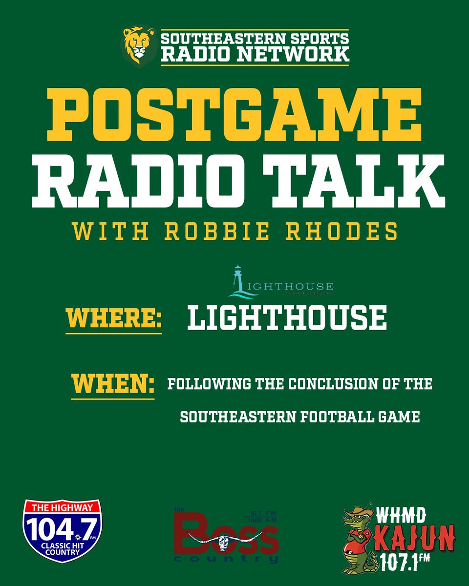 Southeastern Sports Network (@lionupnetwork) on Twitter photo Join the Lucky Bucks postgame show on location this weekend in Downtown Hammond following <a href="/LionUpFootball/">Southeastern Football</a>’s game against <a href="/NSUDemonsFB/">NSU Football</a> #LionUp #TheStandard Join the Lucky Bucks postgame show on location this weekend in Downtown Hammond following <a href="/LionUpFootball/">Southeastern Football</a>’s game against <a href="/NSUDemonsFB/">NSU Football</a> #LionUp #TheStandard