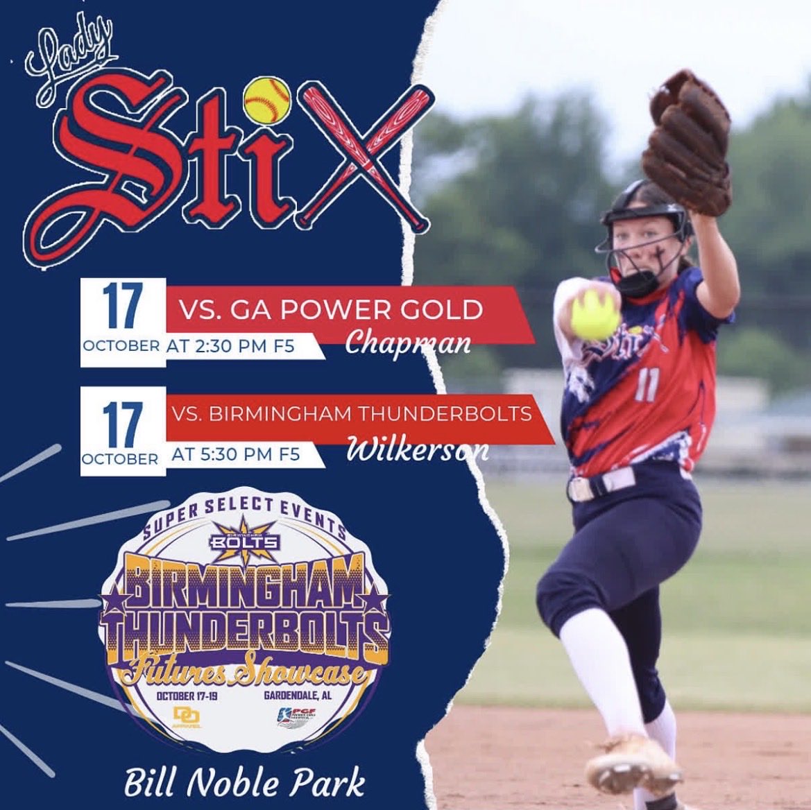 Looking forward to hit the field with Lady Stix this weekend in the PGF Super Bolts Futures Showcase in Gardendale, AL.