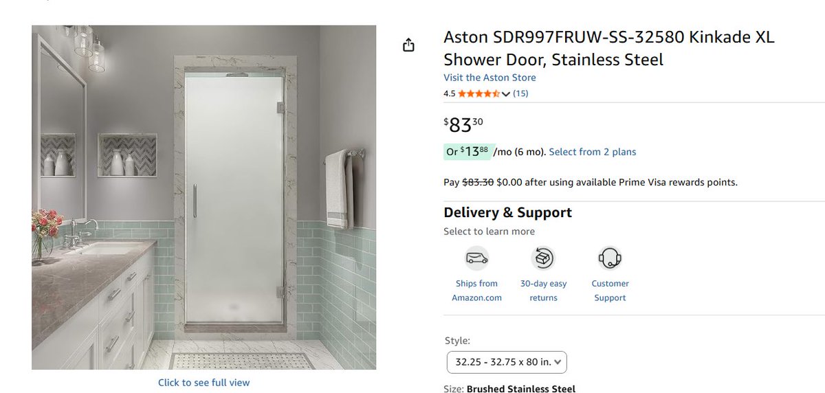 Pricerrors's tweet photo. AMAZON PRICE GLITCH ON SHOWER DOOR

$83 at checkout 

Other models at $1000+ 

Shipped and Sold by Amazon (Risk Free)

https://t.co/vz0YFHhuKi https://t.co/d3xLBwrIOJ