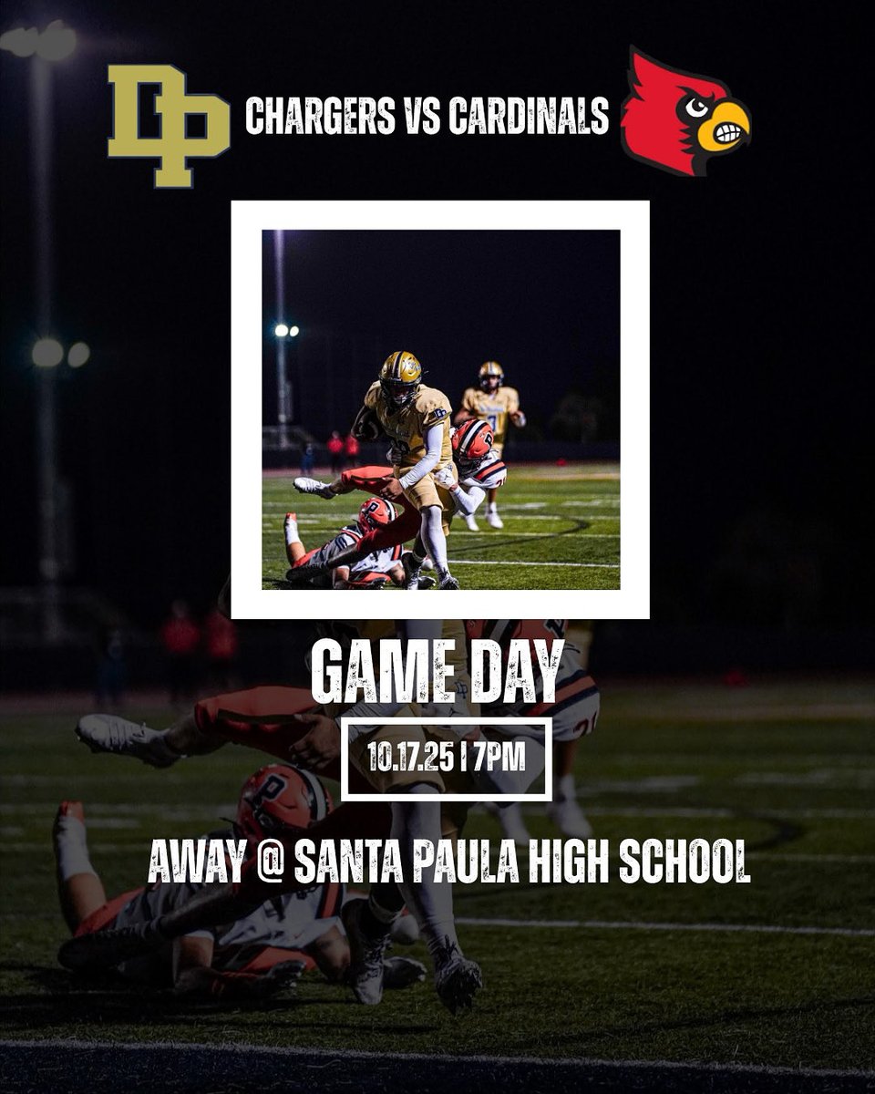 The Chargers hit the road to take on the Santa Paula Cardinals!
It’s League Week 3 every rep, every play, every finish matters.

Santa Paula High School
Kickoff: 7:00 PM