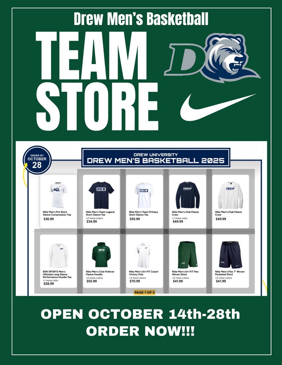 drew_mbb's tweet image. Our 25-26 Team Store is Open just in time for the start of our season! To get your Drew Men’s Basketball Merch visit the link below:
bsnteamsports.com/shop/AN8AWqFnf…
#RangerUp | #d3h