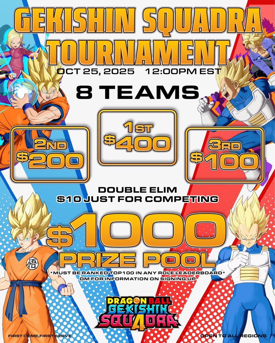 The First Ever Gekishin Squadra Tournament is happening on October 25th with a MASSIVE CASH PRIZE! Check if you meet the Requirements who knows maybe you can win big!

To Enter Reachout to @/AizenDB 
#Gekishinsquadra